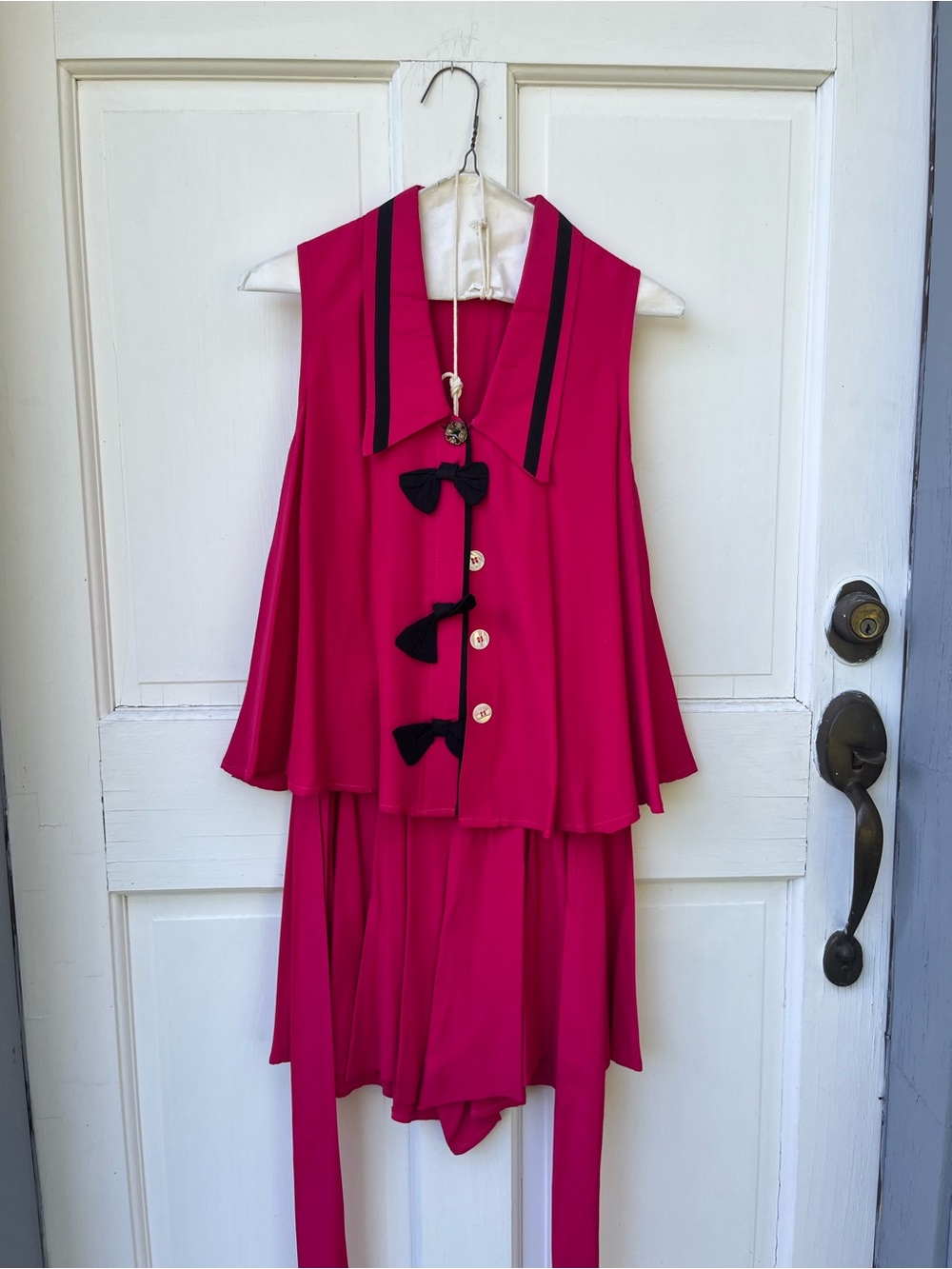 80s Pia Clothing Hot Pink Two-Piece Skirt Set with Black Trim